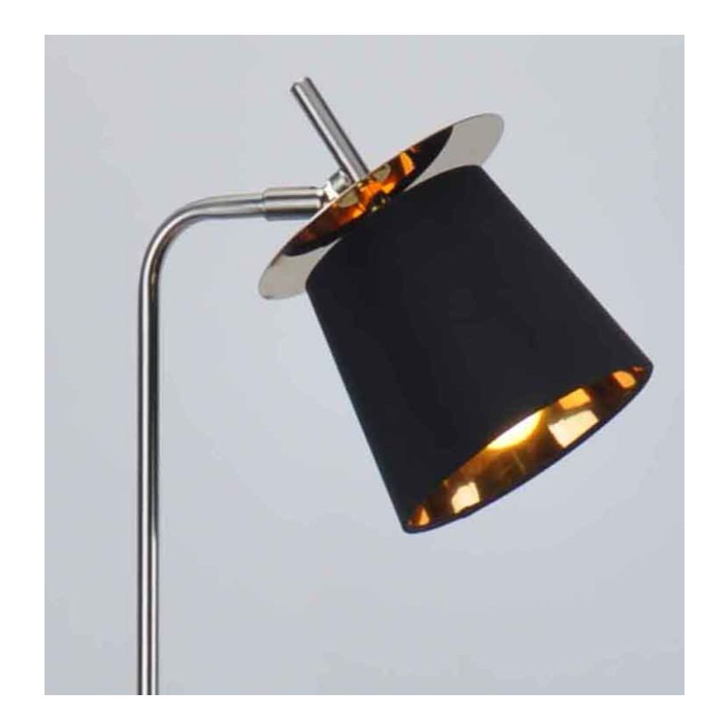 Moderne vloerlamp met stoffen kap, zwarte kap in goud