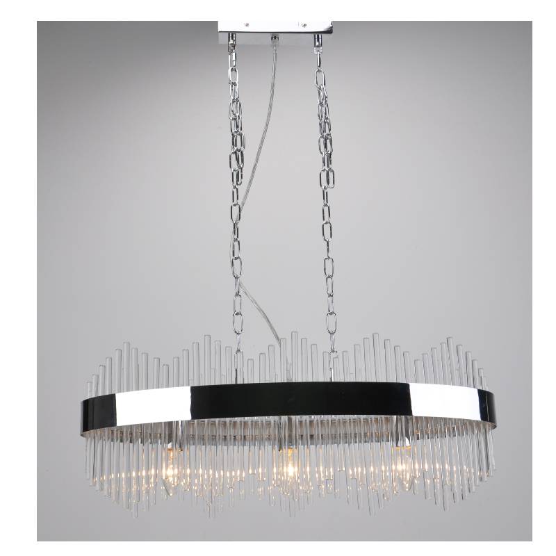 Moderne hanglamp met ovaal lampframe en glazen staven