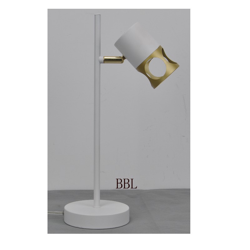 Moderne tafellamp met witte gouden metaalschaduw